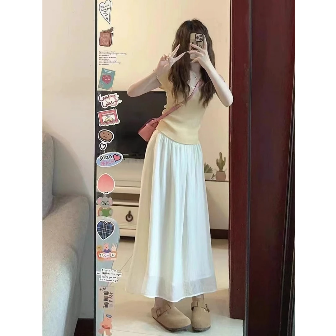 夏季茶系穿搭一整套韩剧女主穿搭初恋清纯奶甜上衣裙子两件套装女