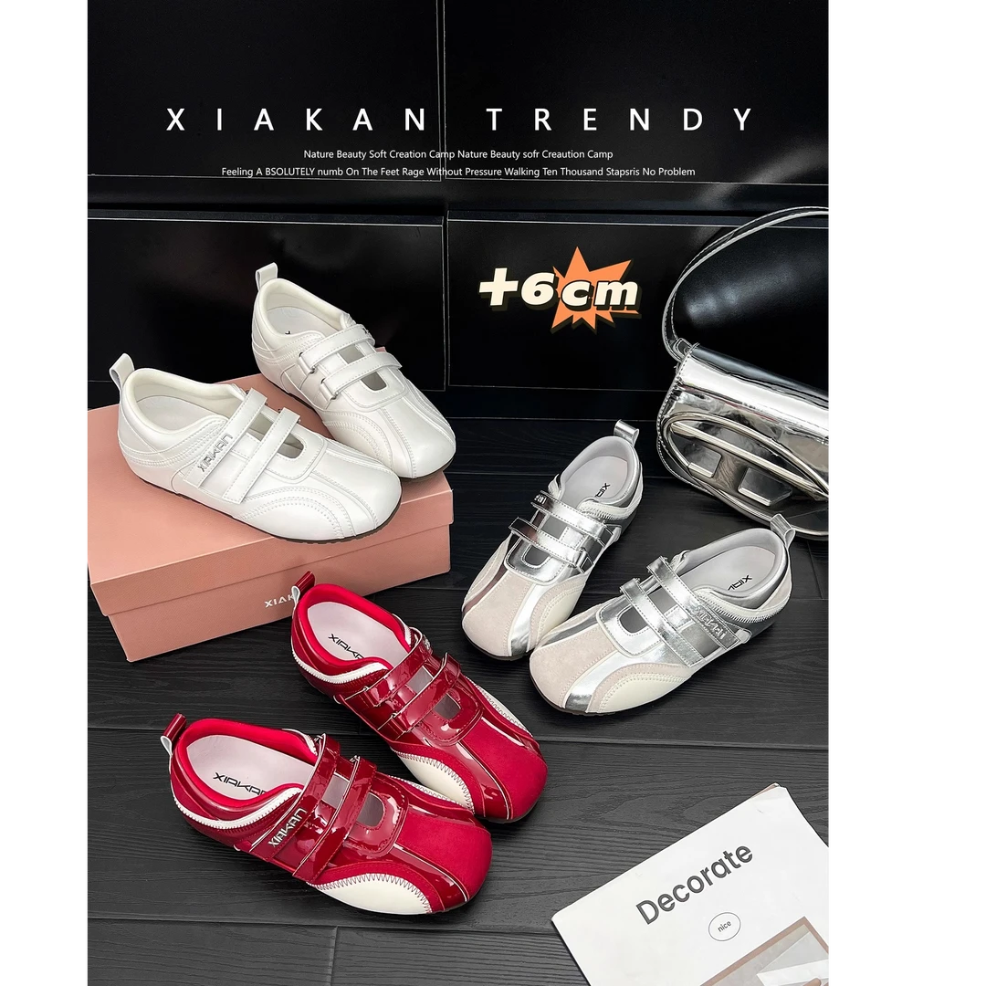 德训鞋女红色2025新款浅口休闲魔术贴运动舒适透气慢跑阿甘鞋单鞋