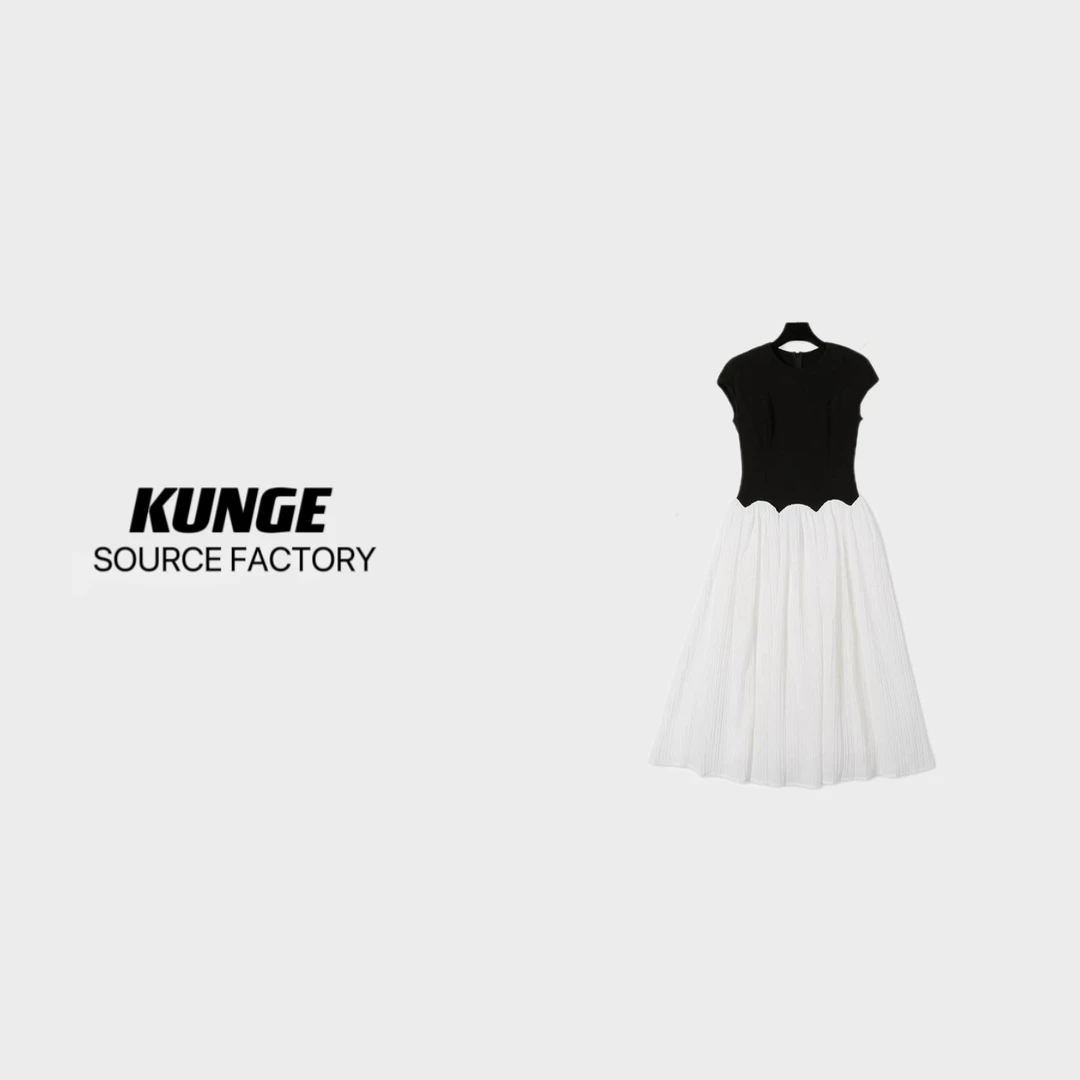 KUNGE-黑白拼接设计师优雅女士女装连衣裙-8216
