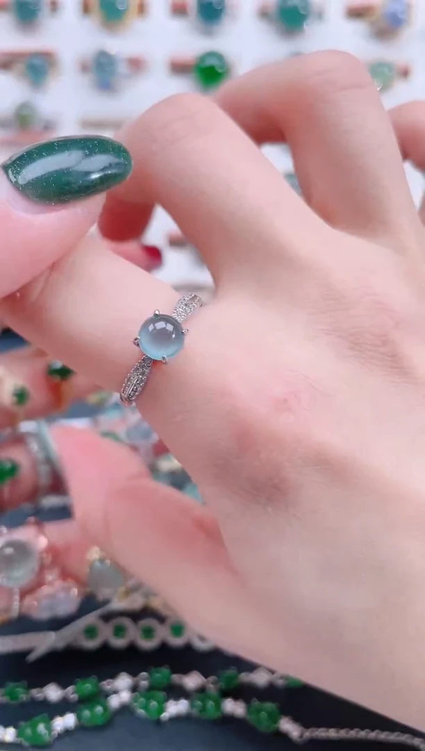 银S925镶嵌戒指翡翠天然翡翠