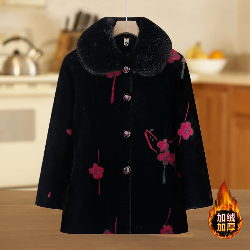 奶奶装冬季加绒外套60-70岁中老年人女秋冬款加绒婆婆衣服水貂绒