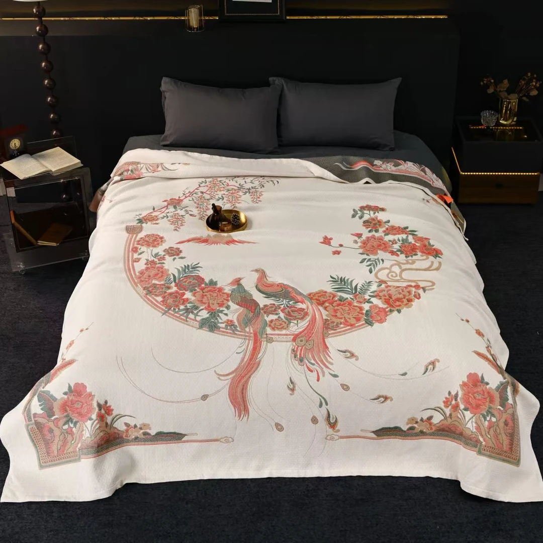 【原装正品 艾伦沃克】轻奢纯棉全棉四季软绵毯230cm*250cm孔雀花翎
