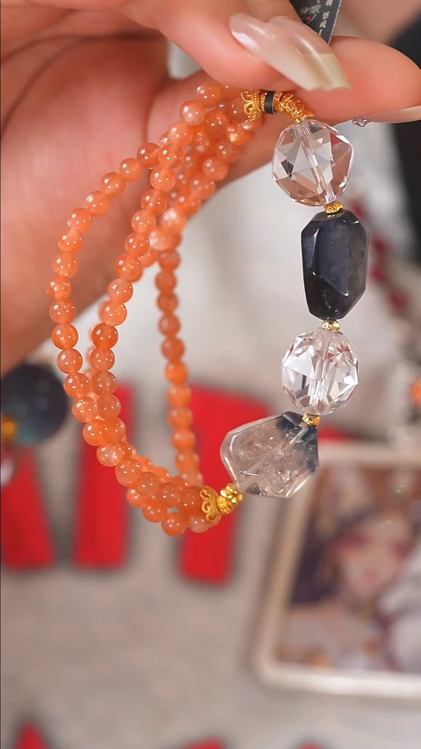 未镶嵌珠宝半成品水晶F437  蓝发- 金太阳 手串