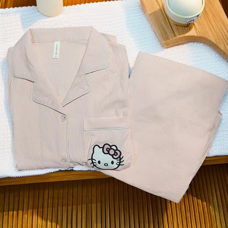 3321# 云朵棉纯色开衫睡衣少女夏季甜美长袖长裤家居服可外穿套装