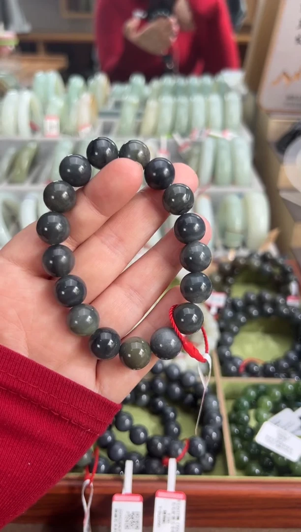 未镶嵌手串和田玉若羌料毛毛矿墨玉青花手串卡12