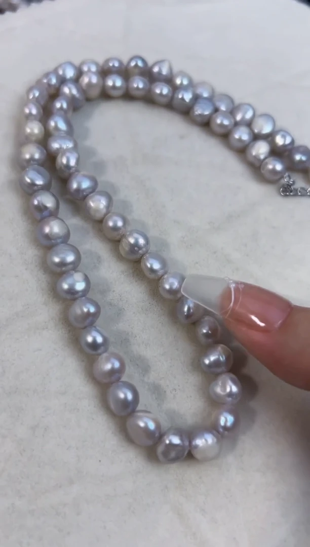 淡水珍珠未镶嵌13灰色*有生长纹项链