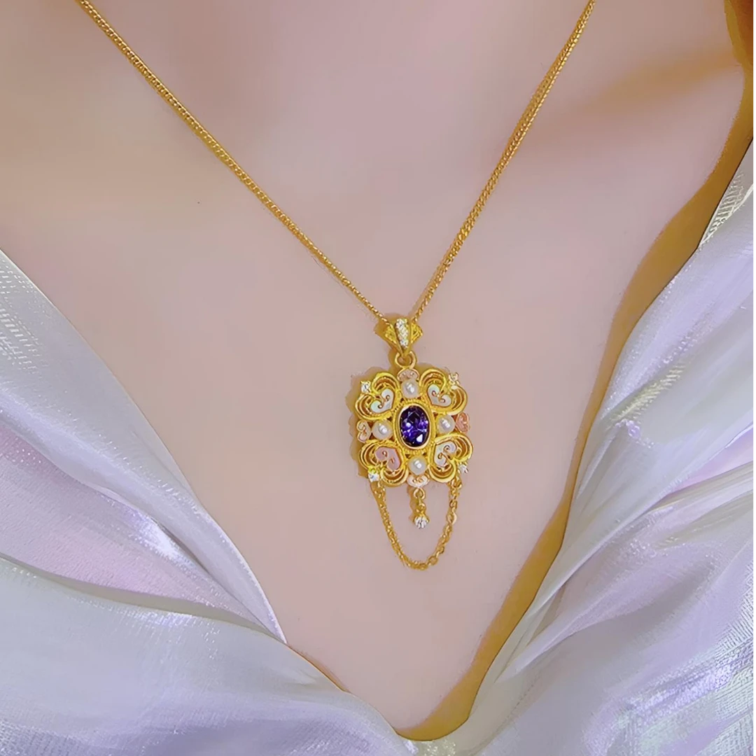 【赛菲尔精品】足金螺钿玉影清韵黄金套系吊坠耳饰