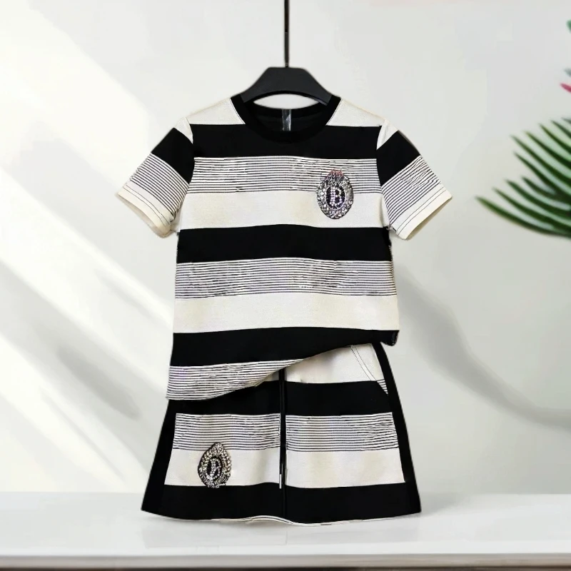 设计师款丨<条纹系列>宽松版夏季T恤短裙休闲圆领套装