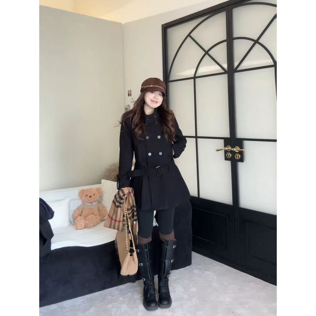 米米子定制中长款法式女落肩袖长袖毛呢外套秋季外套秋冬洋气女款