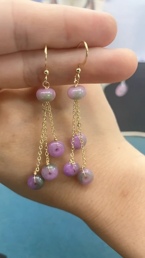 翡翠14K金镶嵌耳饰算你有钱流苏