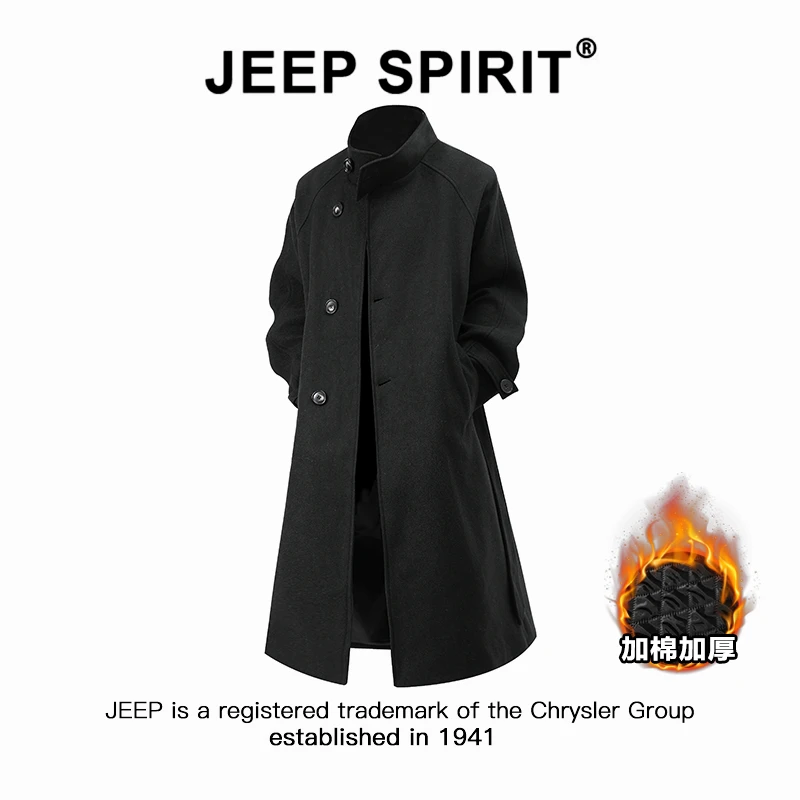Jeep吉普英伦风潮牌中长款大衣男士秋冬美式高级感大码风衣外套