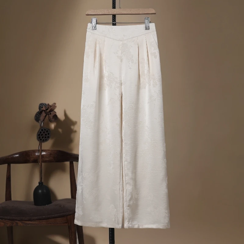深圳南油高端花萝缎面提花垂感王妃山本直筒裤2025新设计原创正品