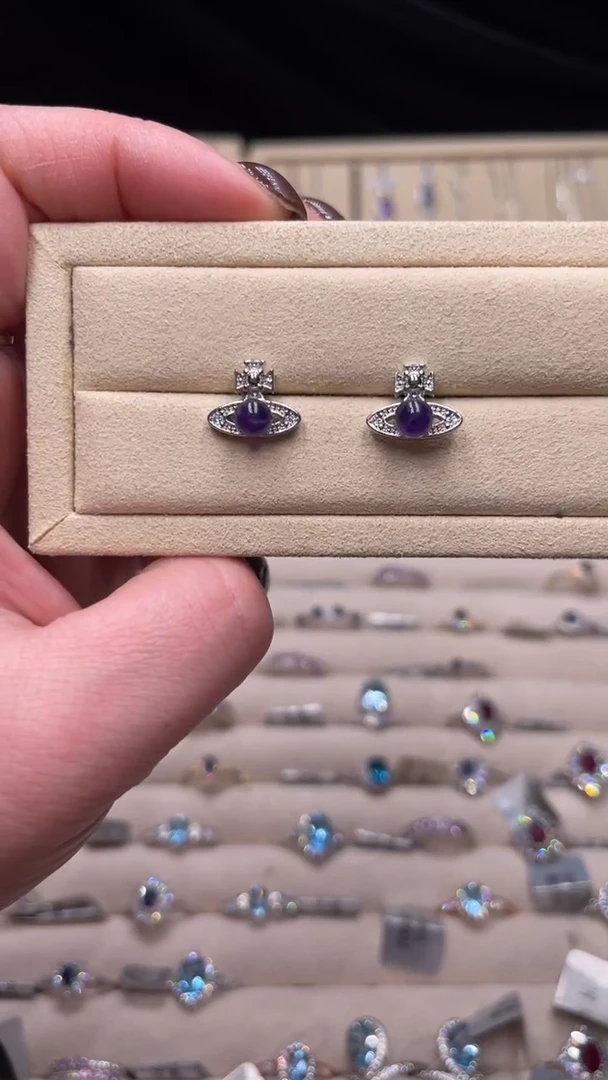 合金耳饰紫晶星球耳钉