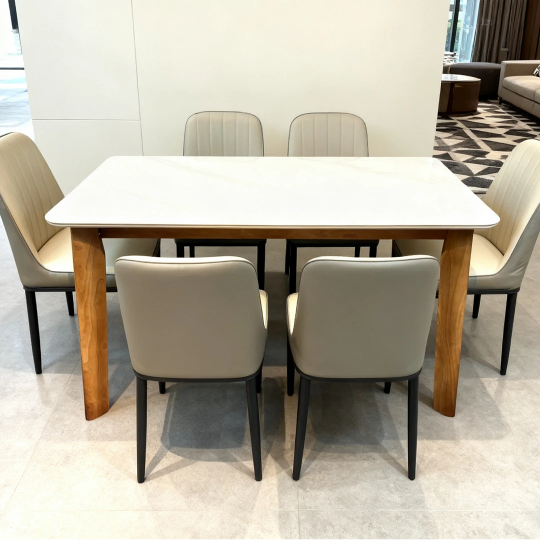 2025新款简约白色意式方形方桌餐椅时尚餐桌