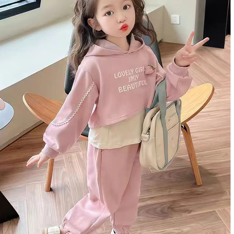 28016女童套装秋新款儿童装洋气休闲时髦秋装炸街卫衣运动三件套