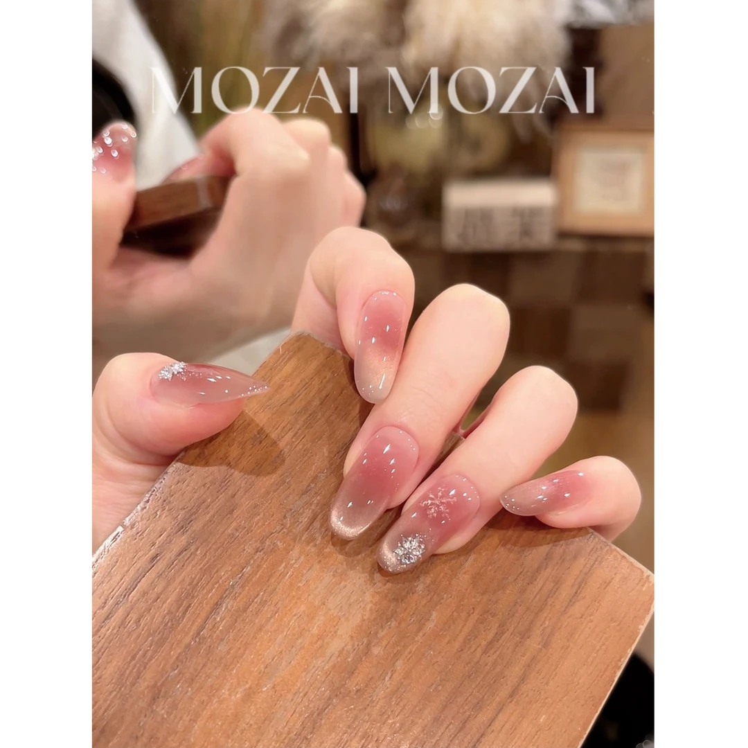 茉哉现货【初雪来信】纯手工定制美甲拆卸穿戴甲A5178