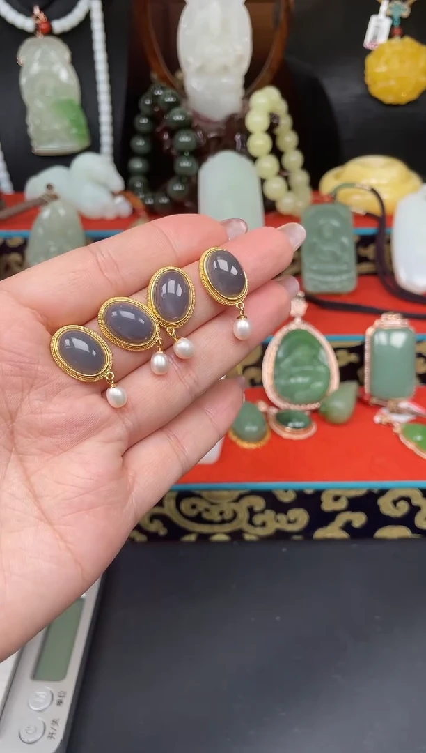 和田玉银S925镶嵌耳饰耳饰多样性发其一b050