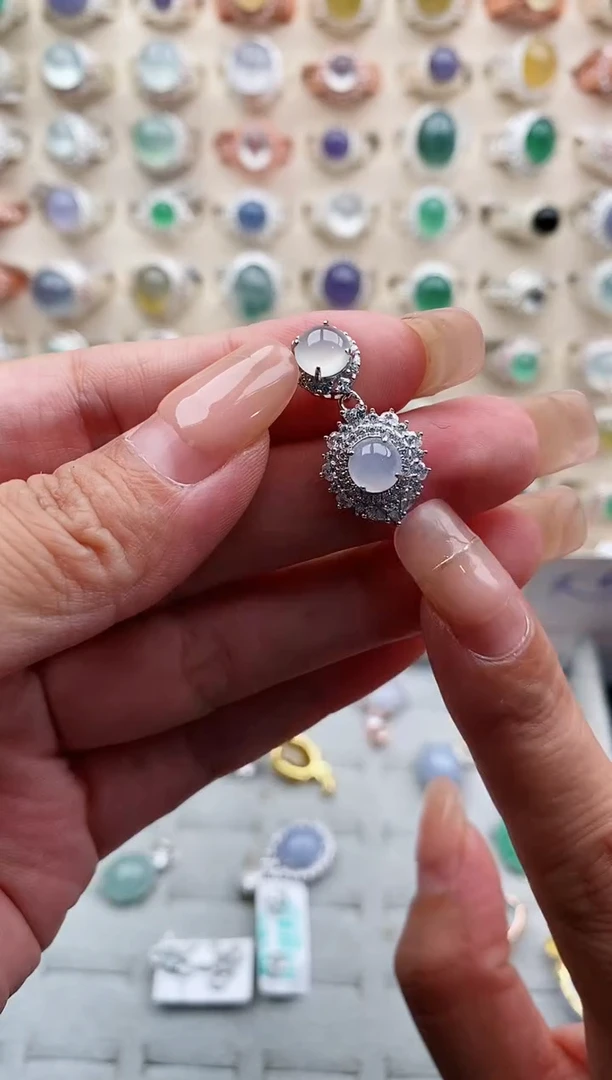 银S925镶嵌戒指翡翠天然缅甸翡翠A货222-7