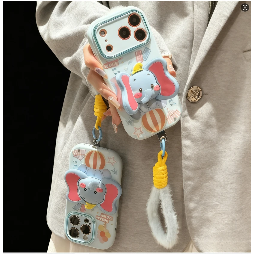 适用立体小象支架挂绳苹果17promax手机壳iPhone16/15/14/13/1211