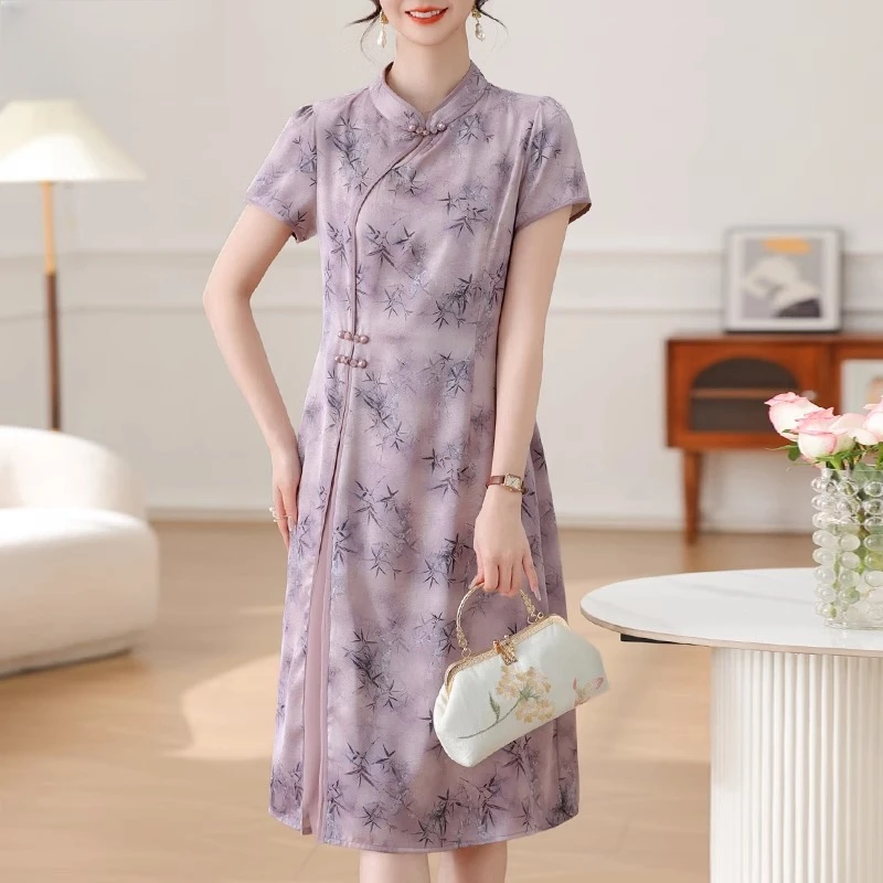 时尚妈妈夏装连衣裙中年女装气质改良旗袍中老年夏季妈妈装夏装