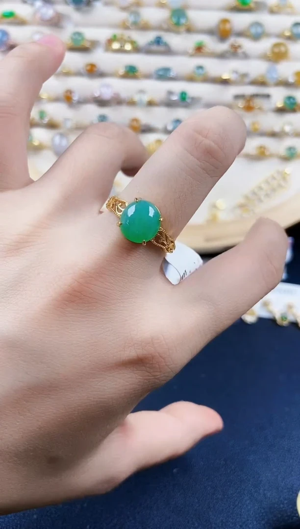 翡翠戒指银S925镶嵌58989