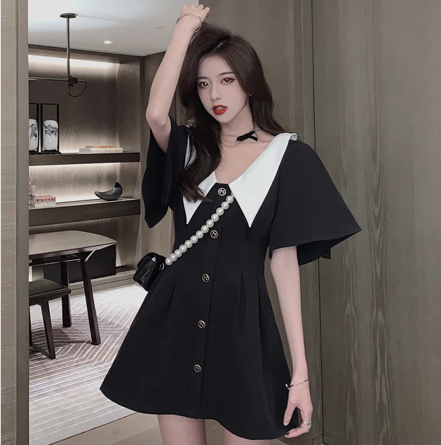 2025夏季大码女装时尚连衣裙适合小个子胖妹妹气质遮肉显瘦小黑裙