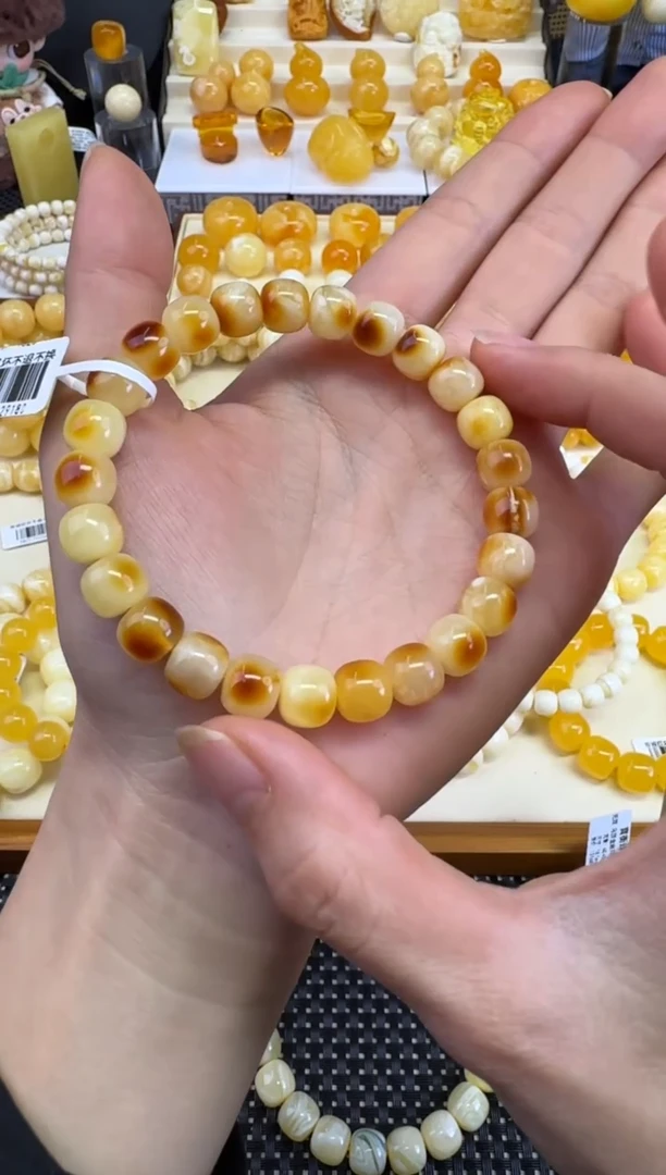 裸石琥珀未镶嵌宝衡 步步高升 天然渐变三沁  9mm