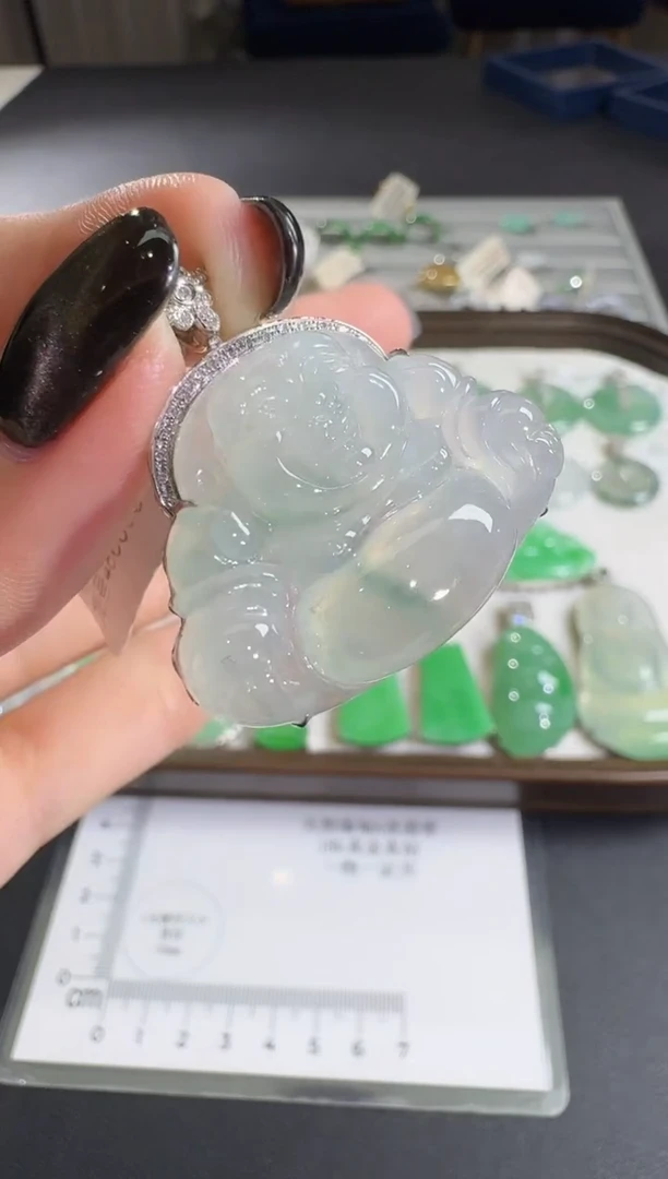 吊坠(不含链)18K金镶嵌翡翠【源头工厂】钻石镶嵌