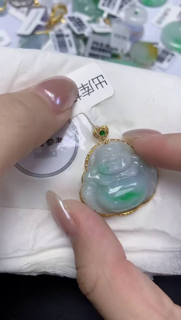 颈饰18K金镶嵌翡翠天然缅甸翡翠A货百元以上9元证书费自理