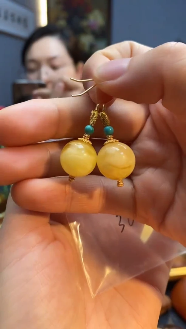 琥珀未镶嵌耳饰耳饰 瑕