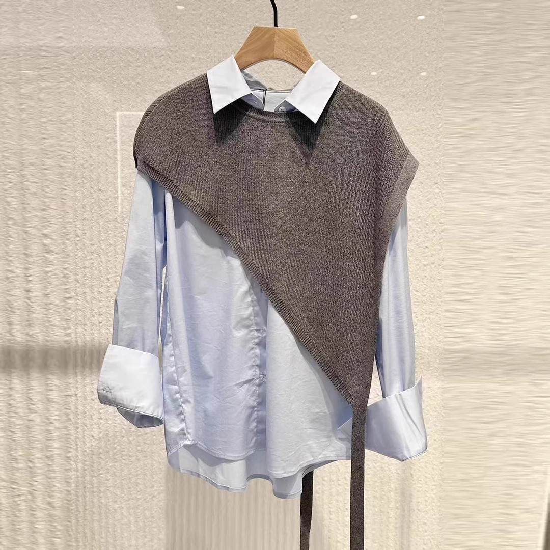 【迪家】针织披肩衬衣两件套