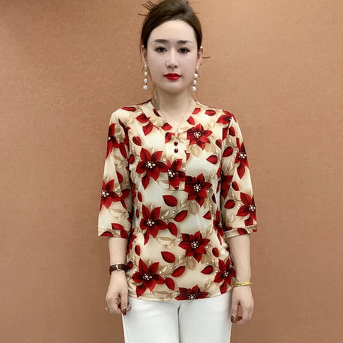 妈妈装夏装上衣单件50-60岁70夏季中老年女式t恤衫宽松型小衫中袖