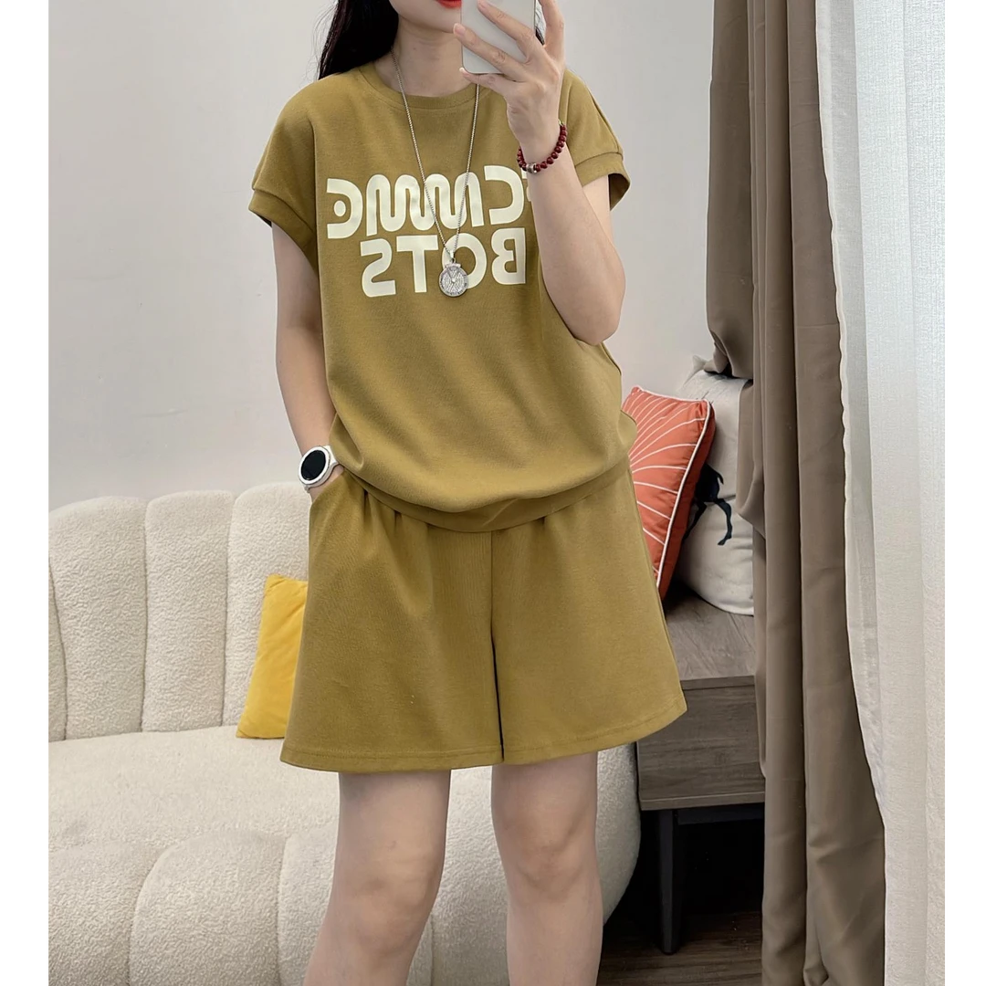 套装女夏季2025新款时尚洋气字母印花短袖短裤两件套DYY2821