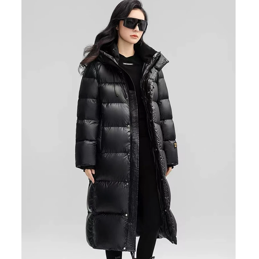 【茶芙巷】长款黑金棉服情侣款棉服亮面保暖高端爆款休闲百搭【ZS】