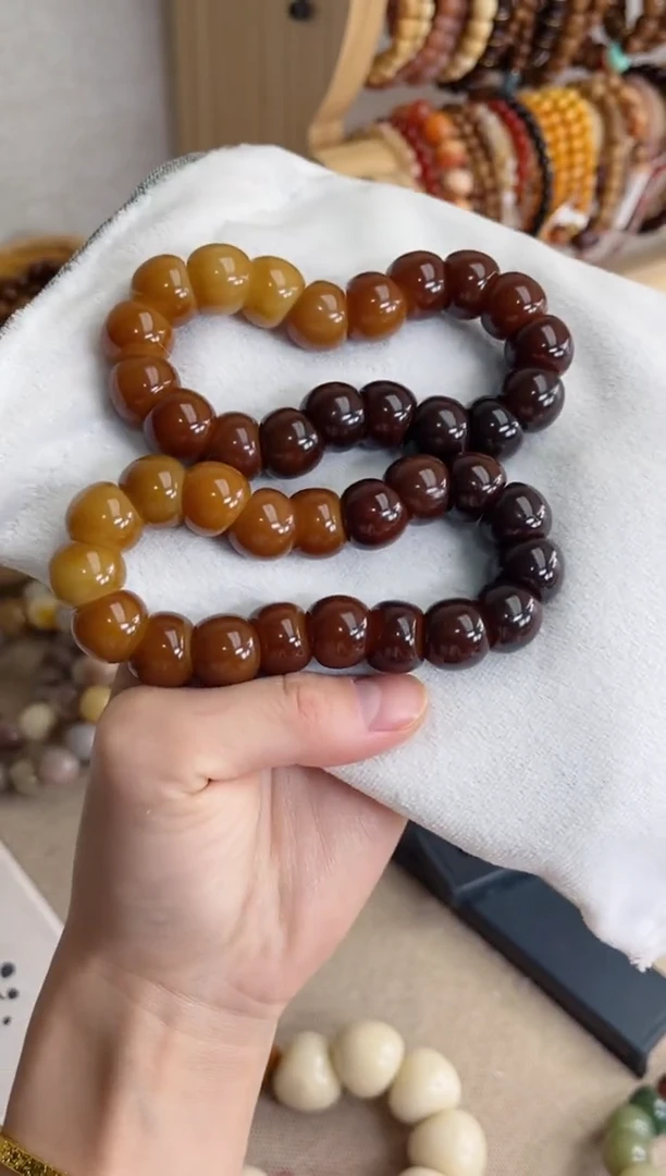 菩提根/象牙果手串渐变焦糖玉化大肠14手串