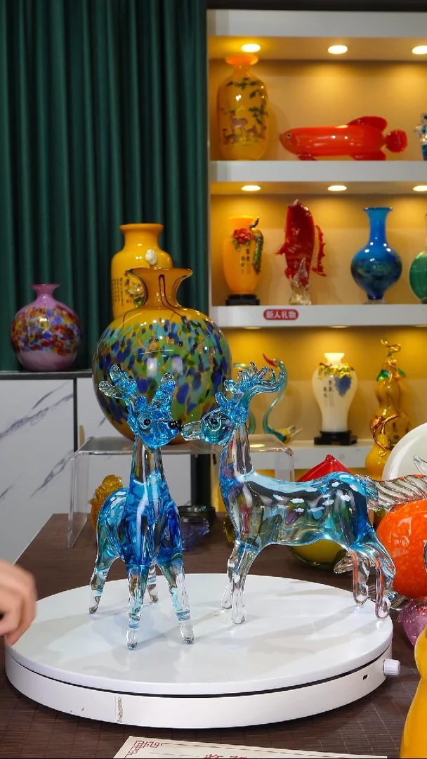 手工艺品琉璃蓝冰梅花鹿*1对