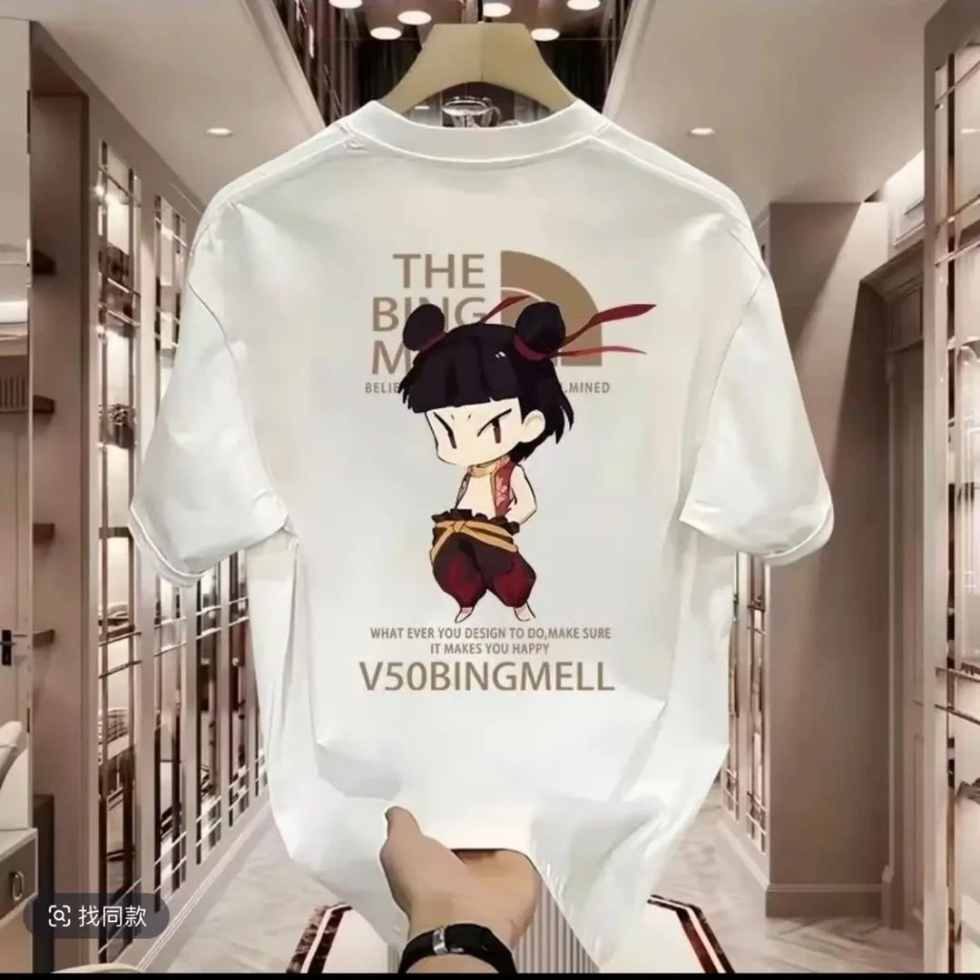 短袖T恤印花短袖情侣装夏季圆领男士休闲白色半袖时尚