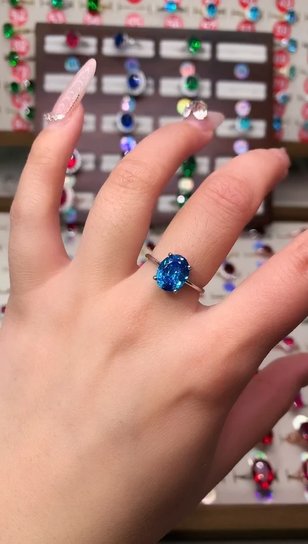 银S925镶嵌戒圈海蓝宝石8*10 银托