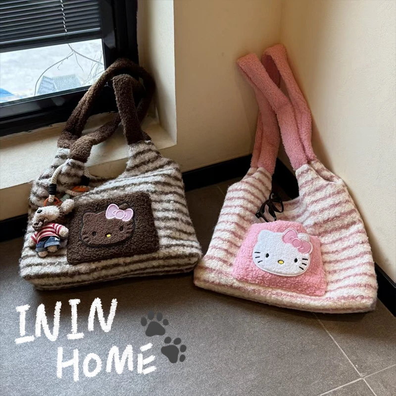 ININHOME秋冬kitty泰迪毛毛单肩腋下包大容量托特外出通勤包YC