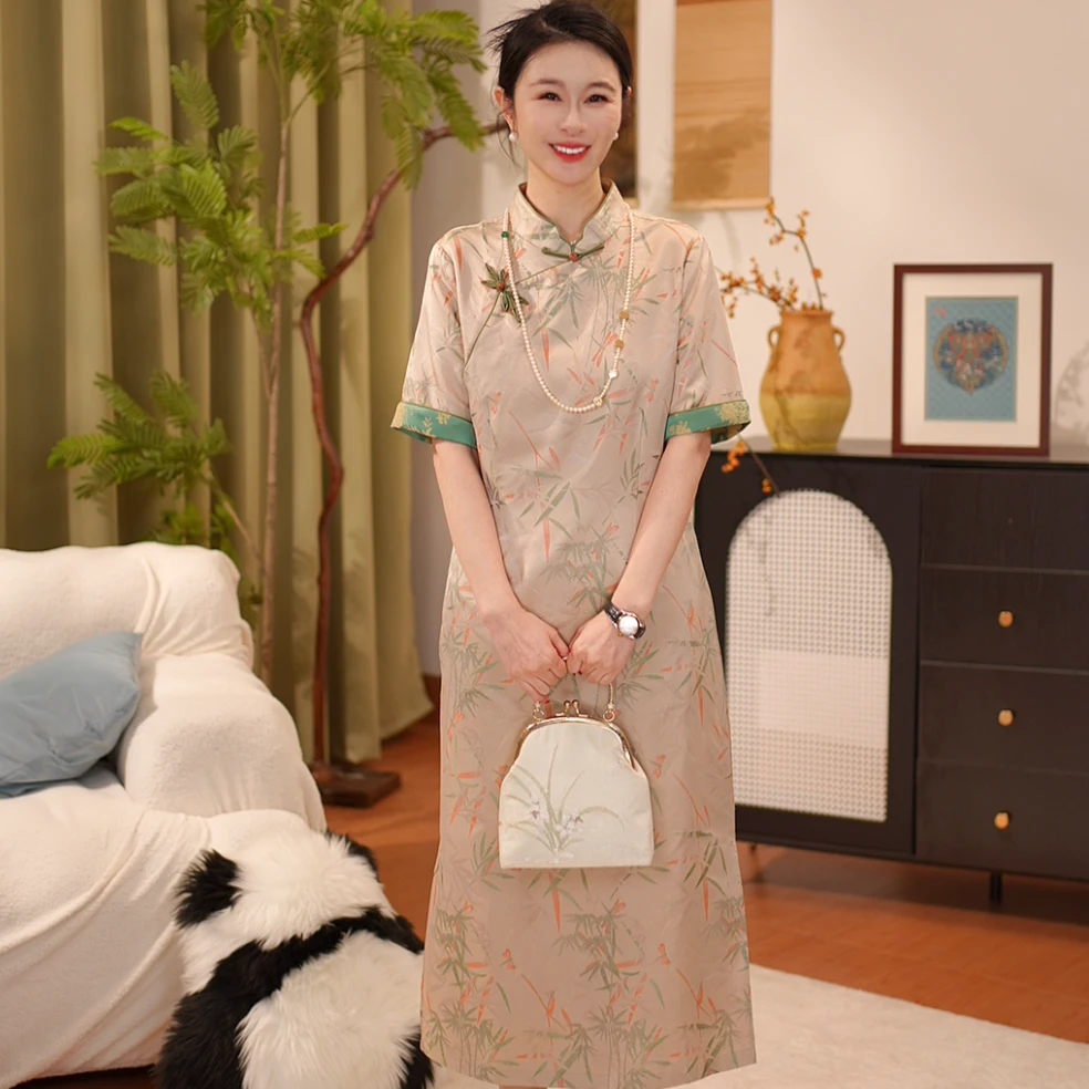 【贺贺专属】百分百桑蚕丝宋锦短袖旗袍裙显瘦旗袍