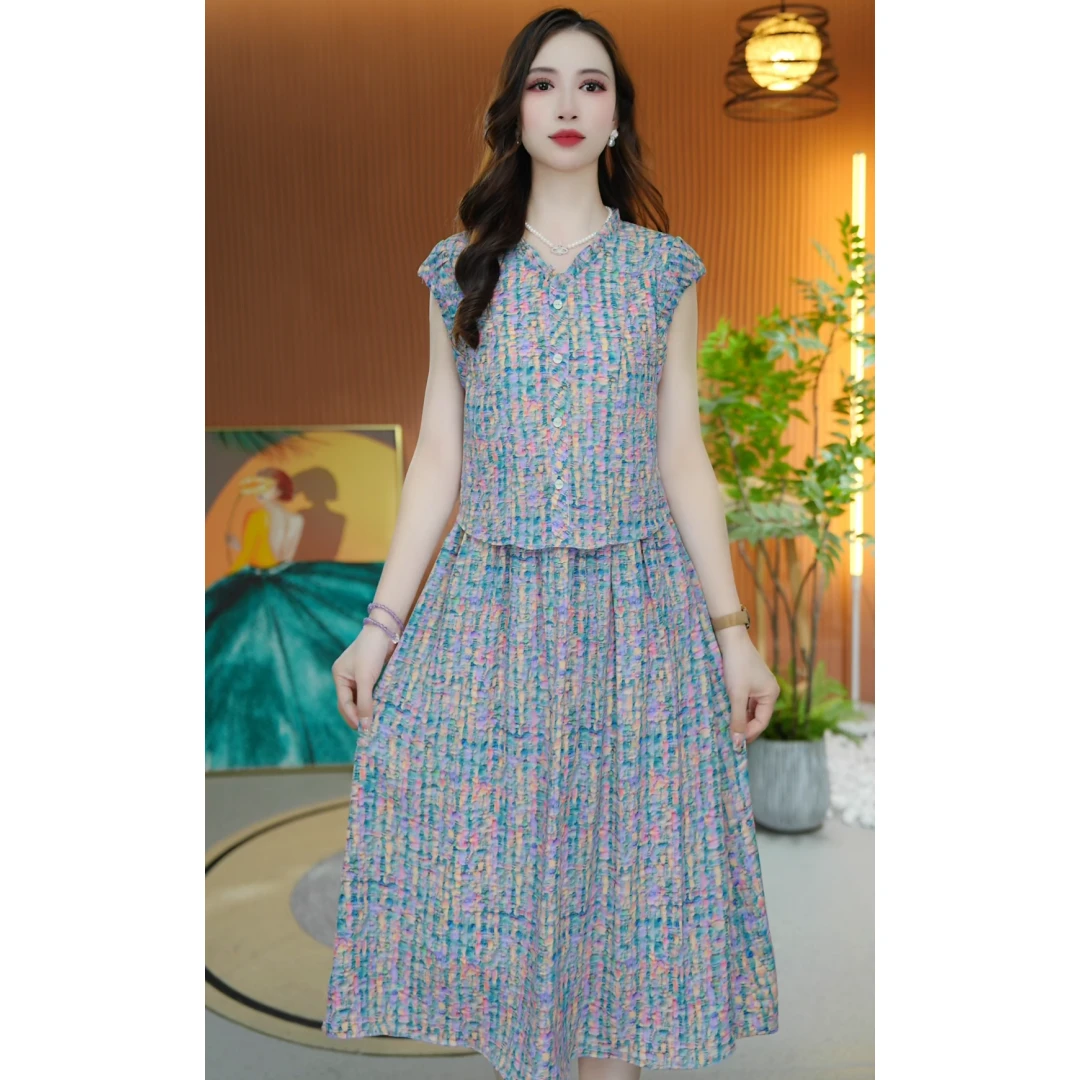 2550夏季新款显瘦短袖时尚连衣裙洋减龄遮肉修身气质中长款A字裙