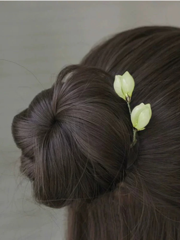 古风高颜值气质百搭U型发簪子女郁金香花朵爆款琉璃簪子新u型发簪