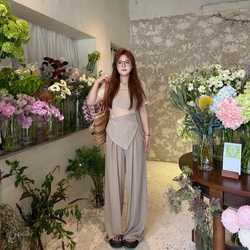 南岛风大码女装波点设计感短袖上衣夏宽松显瘦长裤套装ZYY1539