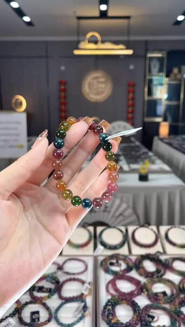 未镶嵌老矿碧玺色标彩虹单圈手串8mm+碧玺dan多样性发货一条
