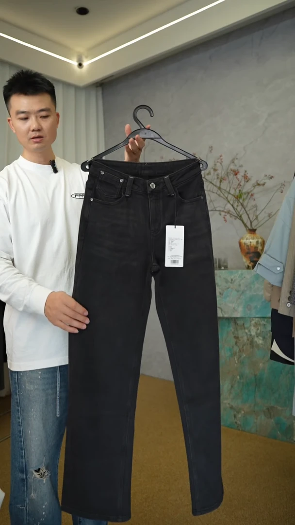 柒尚-设计感黑色牛仔裤