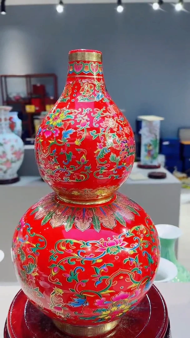 摆件景德镇陶瓷中国红掐金丝珐琅彩葫芦瓶