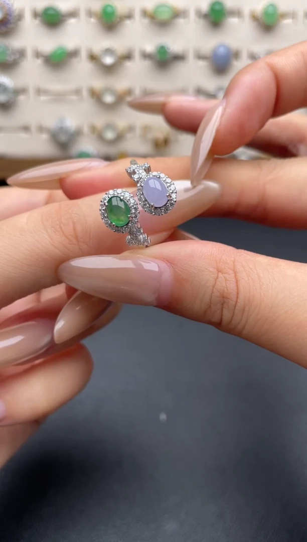 银S925镶嵌戒指翡翠一物一证一礼盒