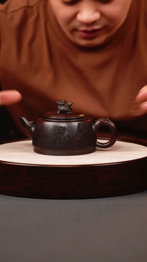 茶壶紫砂古红泥龙龟