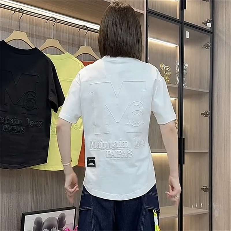 夏季新款潮牌刺绣字母圆领短袖t恤男士时尚百搭宽松休闲情侣款T恤