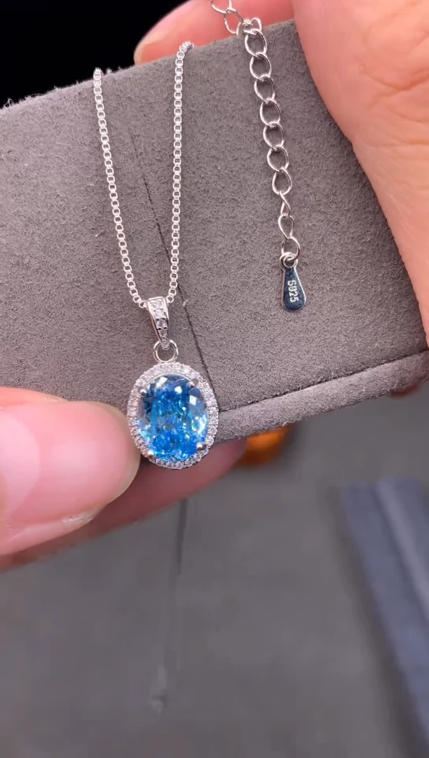 银S925镶嵌吊坠(赠链)海蓝宝石22222